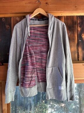Paul Smith Gray Zip Hoodie with Pink-Striped Lining
